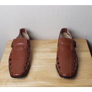 Stacy Adams Mens Brown Leather Fisherman Sandals Buckle Strap Size 11M Vacation